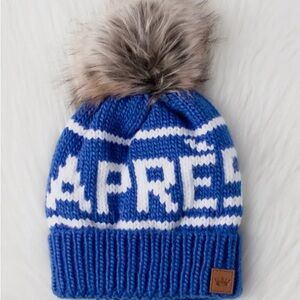 Apres beanie royal blue pom pom faux fur ski winter